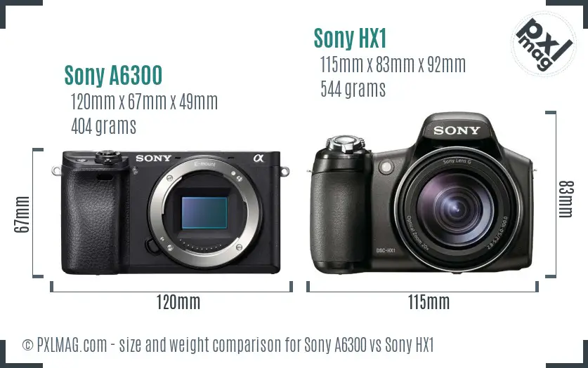 Sony A6300 vs Sony HX1 size comparison