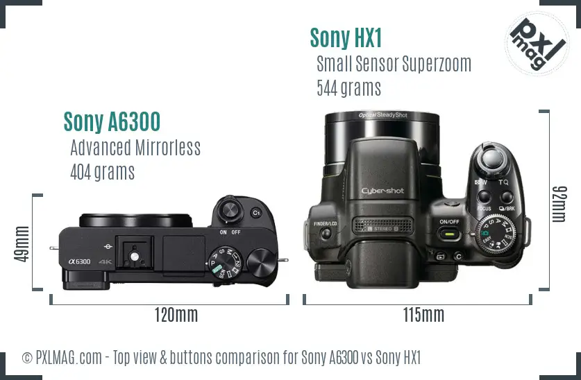 Sony A6300 vs Sony HX1 top view buttons comparison