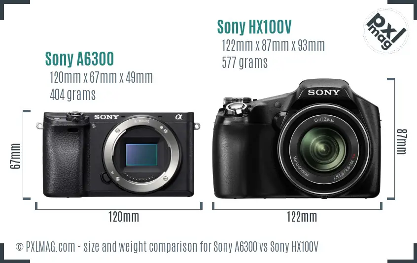 Sony A6300 vs Sony HX100V size comparison