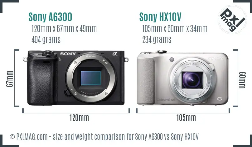 Sony A6300 vs Sony HX10V size comparison