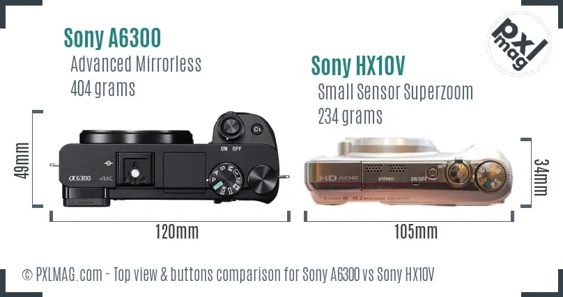 Sony A6300 vs Sony HX10V top view buttons comparison