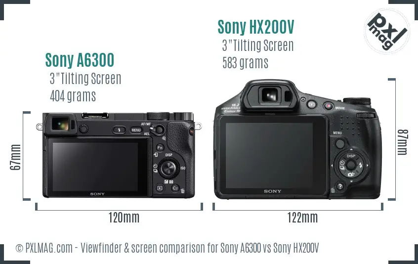 Sony A6300 vs Sony HX200V Screen and Viewfinder comparison