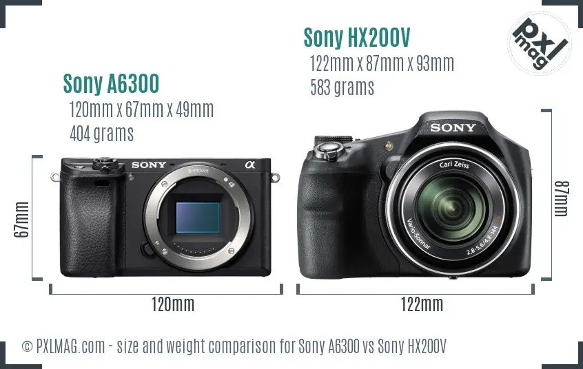 Sony A6300 vs Sony HX200V size comparison