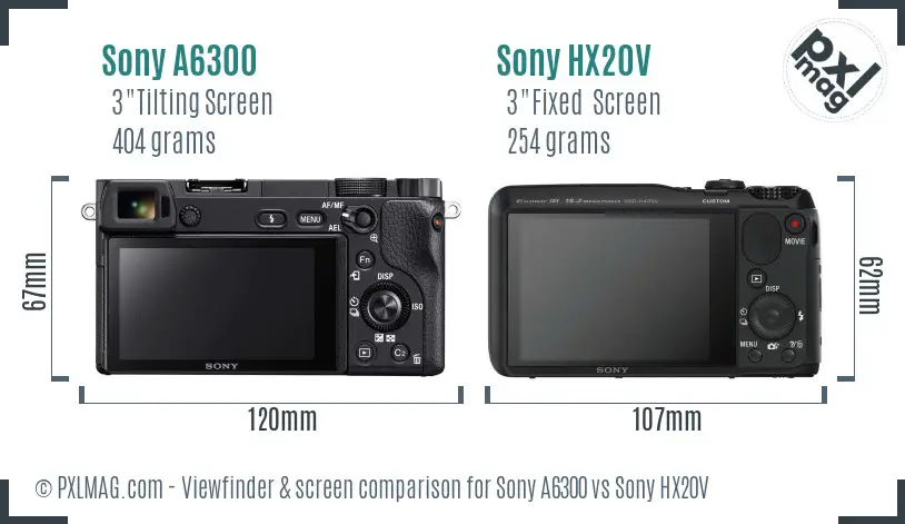 Sony A6300 vs Sony HX20V Screen and Viewfinder comparison