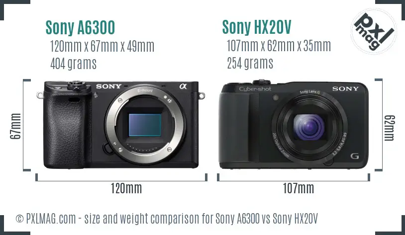 Sony A6300 vs Sony HX20V size comparison