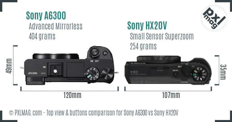 Sony A6300 vs Sony HX20V top view buttons comparison