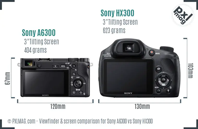 Sony A6300 vs Sony HX300 Screen and Viewfinder comparison