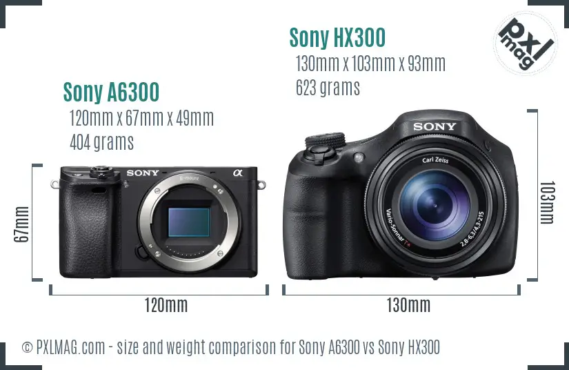 Sony A6300 vs Sony HX300 size comparison