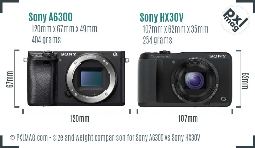 Sony A6300 vs Sony HX30V size comparison