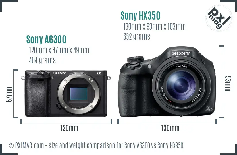 Sony A6300 vs Sony HX350 size comparison