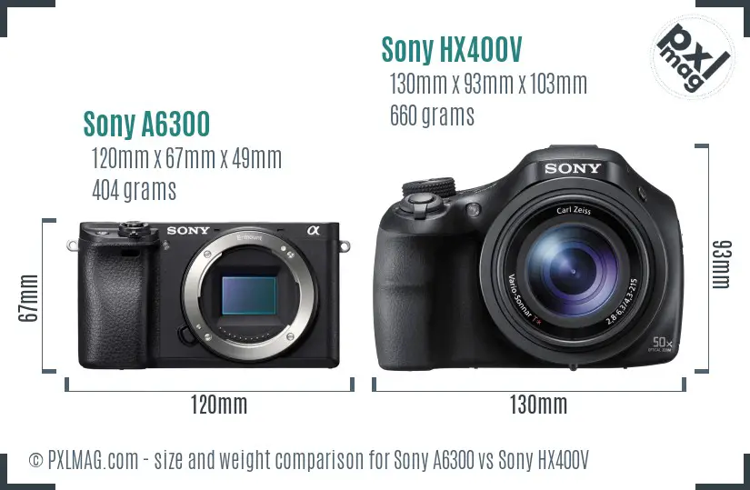 Sony A6300 vs Sony HX400V size comparison