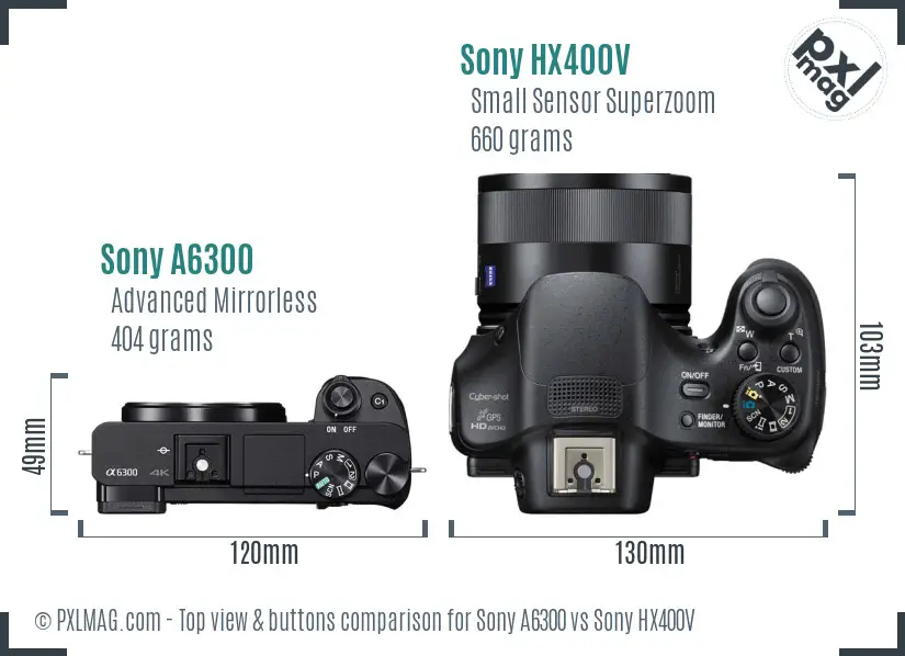 Sony A6300 vs Sony HX400V top view buttons comparison