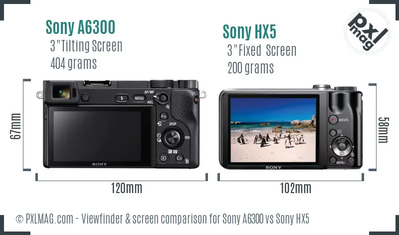 Sony A6300 vs Sony HX5 Screen and Viewfinder comparison