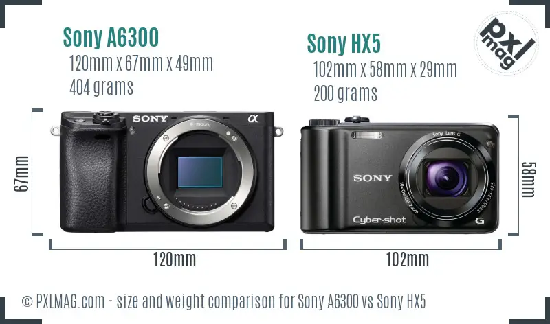 Sony A6300 vs Sony HX5 size comparison