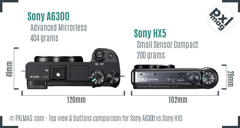 Sony A6300 vs Sony HX5 top view buttons comparison