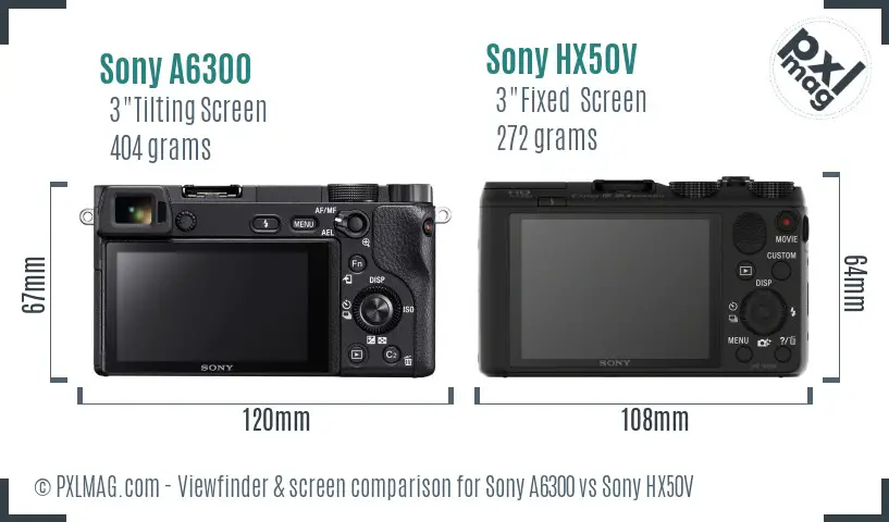 Sony A6300 vs Sony HX50V Screen and Viewfinder comparison