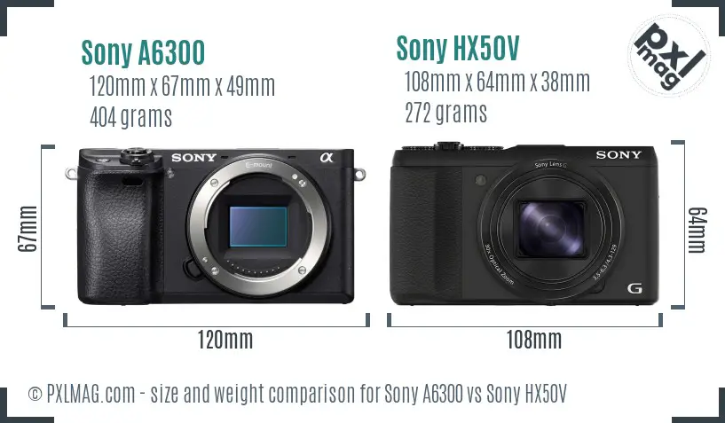 Sony A6300 vs Sony HX50V size comparison