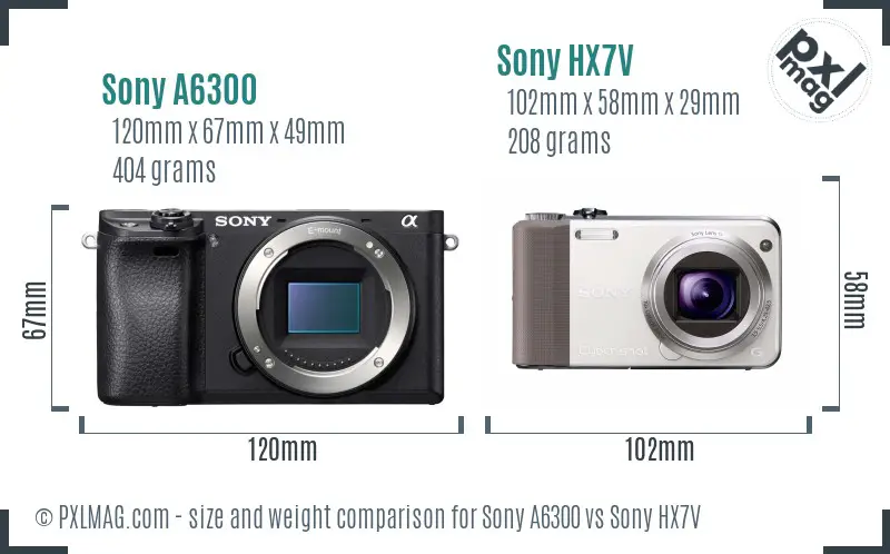 Sony A6300 vs Sony HX7V size comparison
