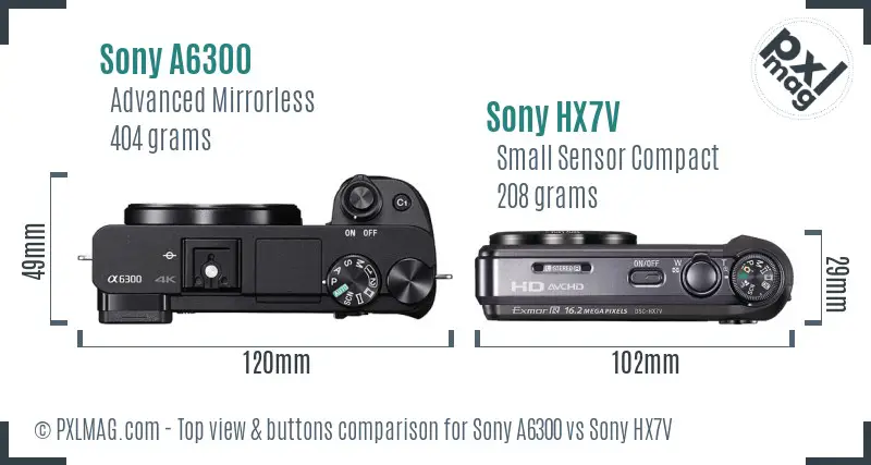Sony A6300 vs Sony HX7V top view buttons comparison