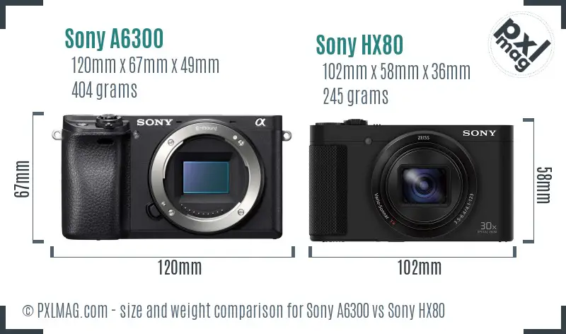 Sony A6300 vs Sony HX80 size comparison