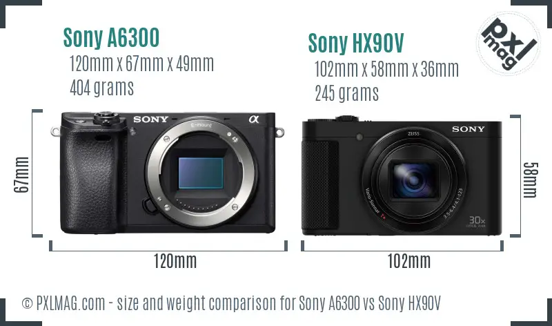Sony A6300 vs Sony HX90V size comparison