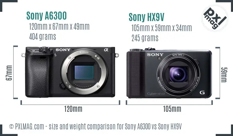 Sony A6300 vs Sony HX9V size comparison