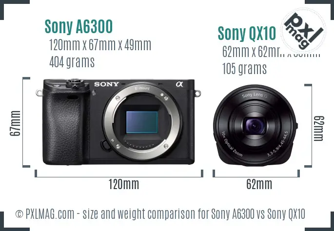 Sony A6300 vs Sony QX10 size comparison
