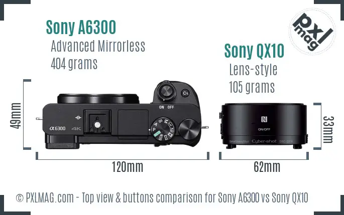 Sony A6300 vs Sony QX10 top view buttons comparison
