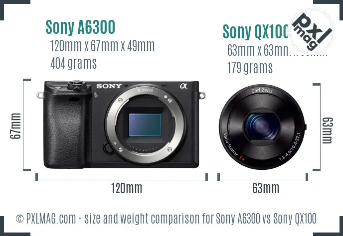 Sony A6300 vs Sony QX100 size comparison