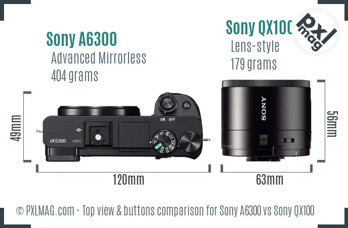 Sony A6300 vs Sony QX100 top view buttons comparison