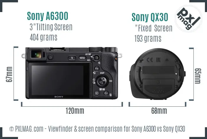 Sony A6300 vs Sony QX30 Screen and Viewfinder comparison
