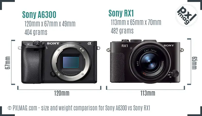 Sony A6300 vs Sony RX1 size comparison