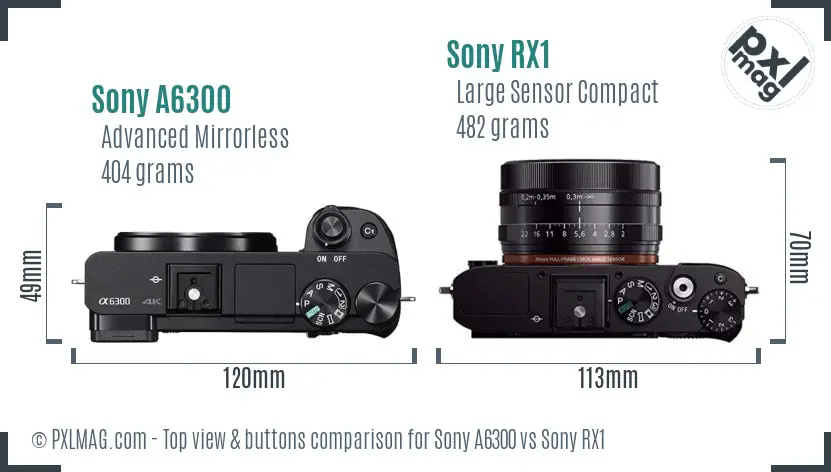 Sony A6300 vs Sony RX1 top view buttons comparison
