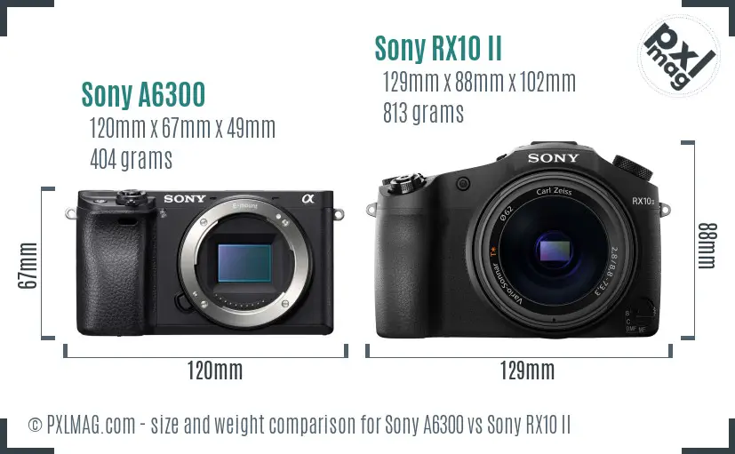 Sony A6300 vs Sony RX10 II size comparison