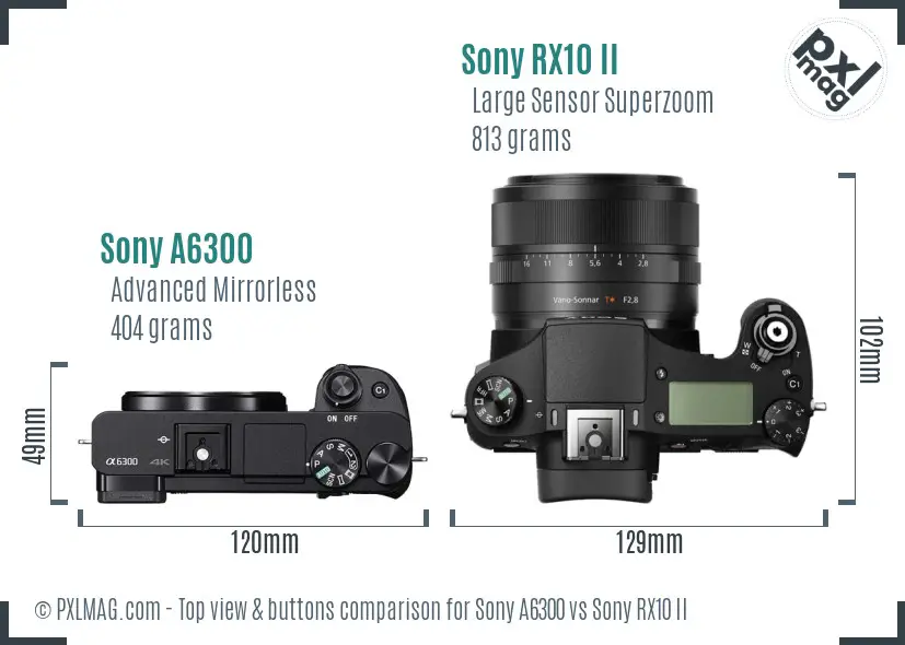 Sony A6300 vs Sony RX10 II top view buttons comparison