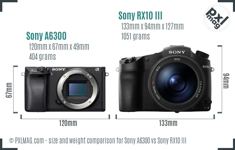Sony A6300 vs Sony RX10 III size comparison
