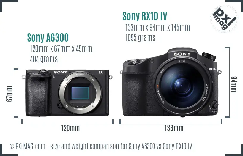 Sony A6300 vs Sony RX10 IV size comparison