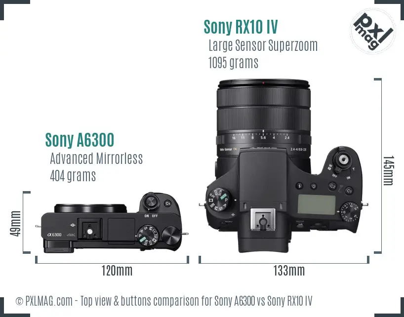 Sony A6300 vs Sony RX10 IV top view buttons comparison