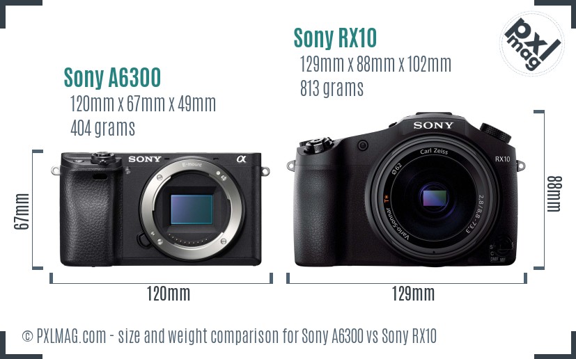 Sony A6300 vs Sony RX10 size comparison