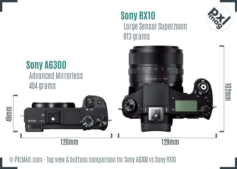 Sony A6300 vs Sony RX10 top view buttons comparison
