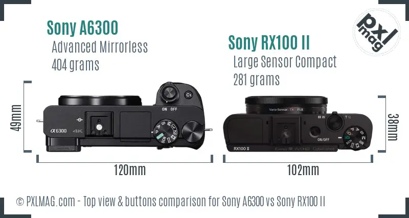 Sony A6300 vs Sony RX100 II top view buttons comparison