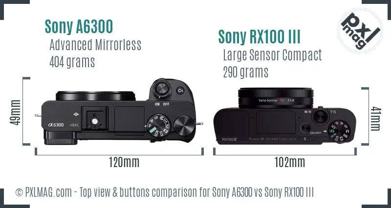 Sony A6300 vs Sony RX100 III top view buttons comparison