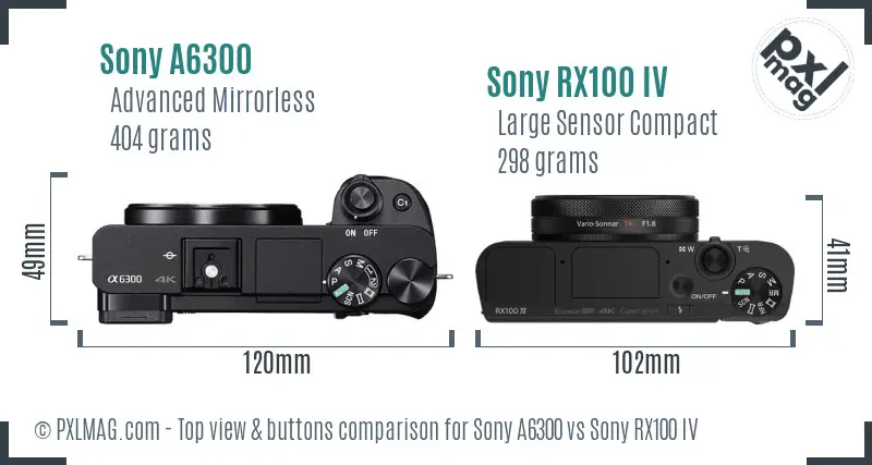 Sony A6300 vs Sony RX100 IV top view buttons comparison