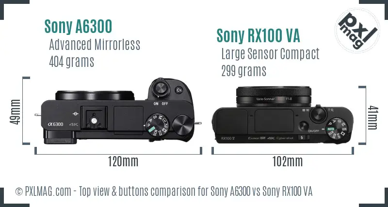 Sony A6300 vs Sony RX100 VA top view buttons comparison