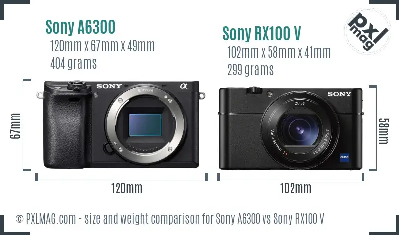 Sony A6300 vs Sony RX100 V size comparison