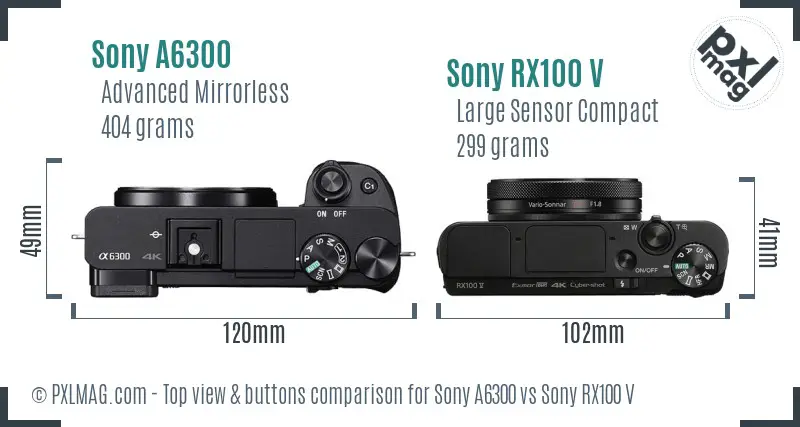 Sony A6300 vs Sony RX100 V top view buttons comparison