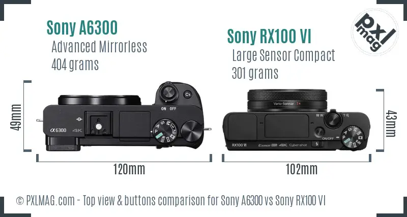 Sony A6300 vs Sony RX100 VI top view buttons comparison