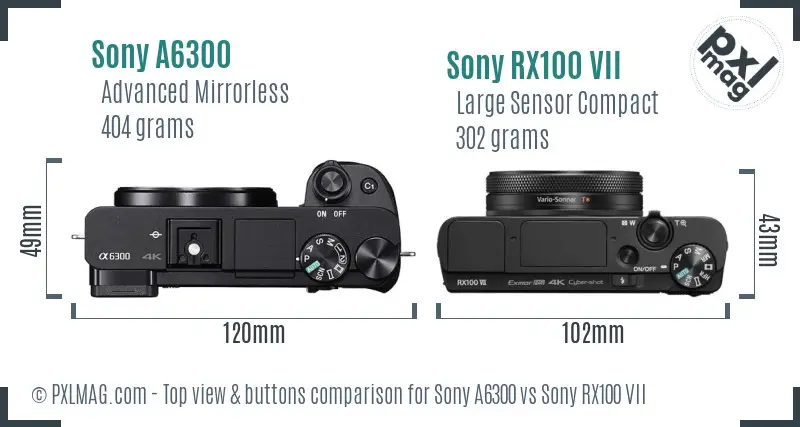 Sony A6300 vs Sony RX100 VII top view buttons comparison