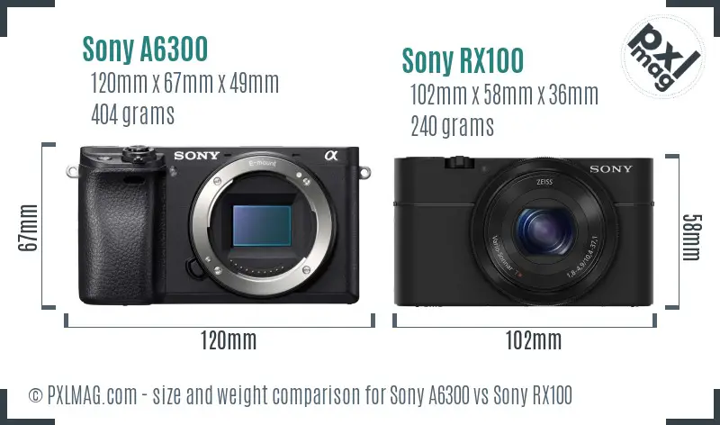 Sony A6300 vs Sony RX100 size comparison