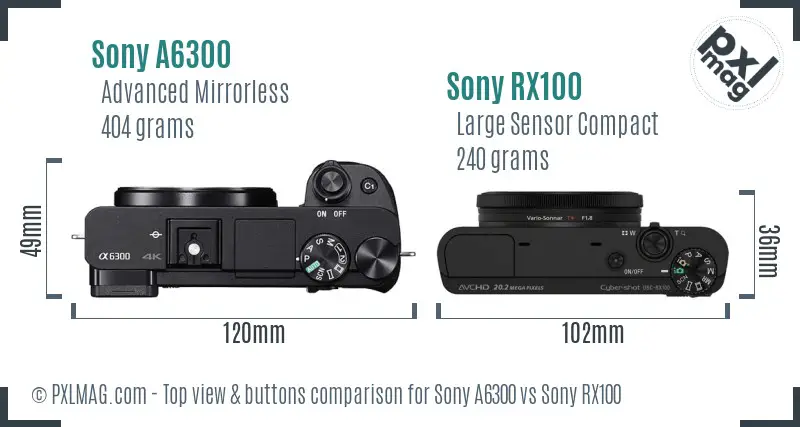 Sony A6300 vs Sony RX100 top view buttons comparison